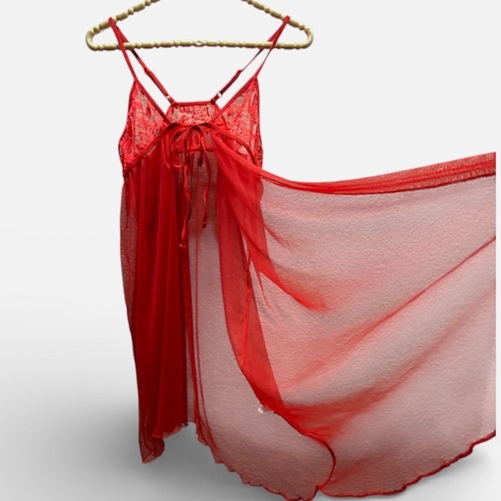 ^ Lace Nighty teddy size XL sexy open front Red sheer
